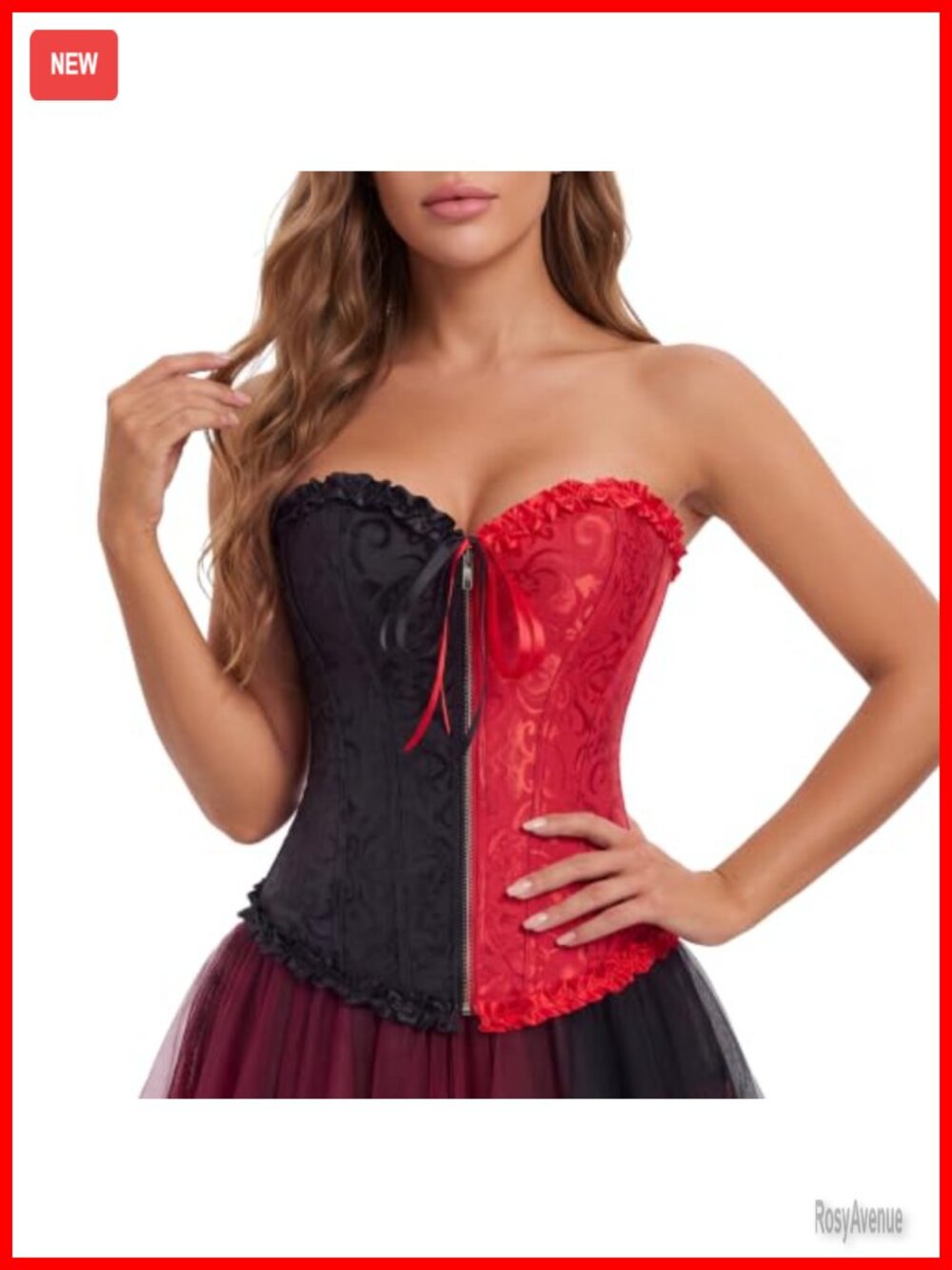 Lace Overbust Corset Top Women's Plus Size Victorian Costume Zipper Front